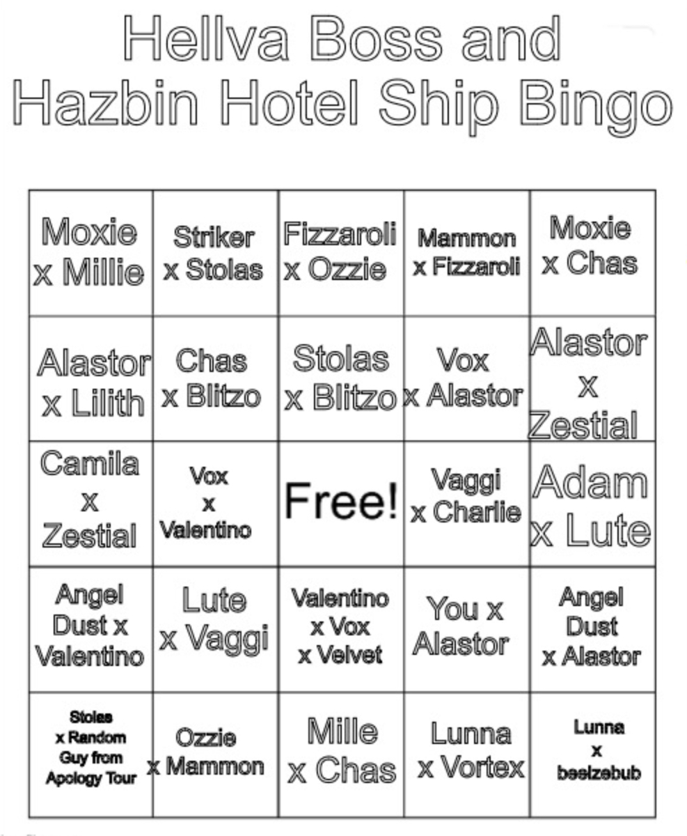 High Quality Hellva Boss and Hazbin Hotel Ship Bingo Blank Meme Template