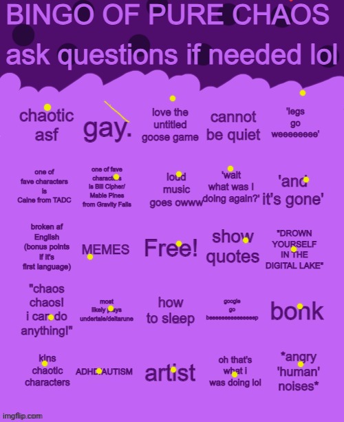 Bingo of pure chaos | image tagged in bingo of pure chaos | made w/ Imgflip meme maker