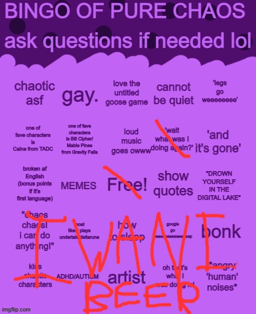 Bingo of pure chaos | image tagged in bingo of pure chaos | made w/ Imgflip meme maker