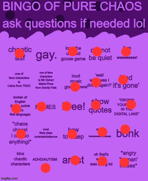 Bingo of pure chaos | image tagged in bingo of pure chaos | made w/ Imgflip meme maker