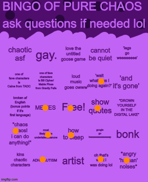 Bingo of pure chaos | image tagged in bingo of pure chaos | made w/ Imgflip meme maker
