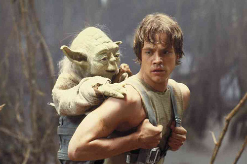 Yoda on Luke Skywalkers back Blank Meme Template