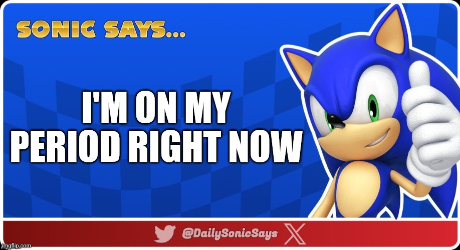 Sonic Says #56(?) | I'M ON MY PERIOD RIGHT NOW | image tagged in sonic says v3,funny,sonic the hedgehog | made w/ Imgflip meme maker