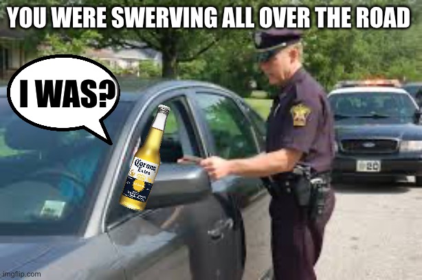 Traffic stop | YOU WERE SWERVING ALL OVER THE ROAD I WAS? | image tagged in traffic stop | made w/ Imgflip meme maker