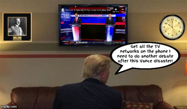 Donald's desperation debate dilemma | image tagged in cbs vice presidential debate,maga massacre,donald begs for 2nd debate with harris,trump dumped,dump trump | made w/ Imgflip meme maker