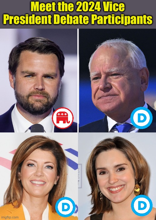 Another three against one debate | Meet the 2024 Vice President Debate Participants | image tagged in vance waltz | made w/ Imgflip meme maker