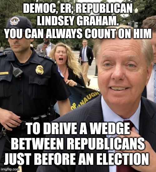 He's a dipwad | DEMOC, ER, REPUBLICAN LINDSEY GRAHAM. YOU CAN ALWAYS COUNT ON HIM; TO DRIVE A WEDGE BETWEEN REPUBLICANS JUST BEFORE AN ELECTION | image tagged in lindsey graham thug life | made w/ Imgflip meme maker