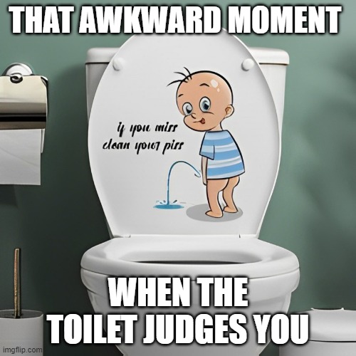 toilet | THAT AWKWARD MOMENT; WHEN THE TOILET JUDGES YOU | image tagged in memes | made w/ Imgflip meme maker