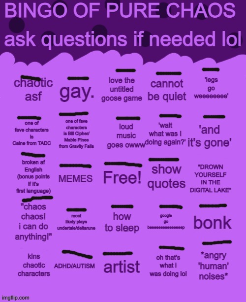 Silly goofy bingo | image tagged in bingo of pure chaos | made w/ Imgflip meme maker