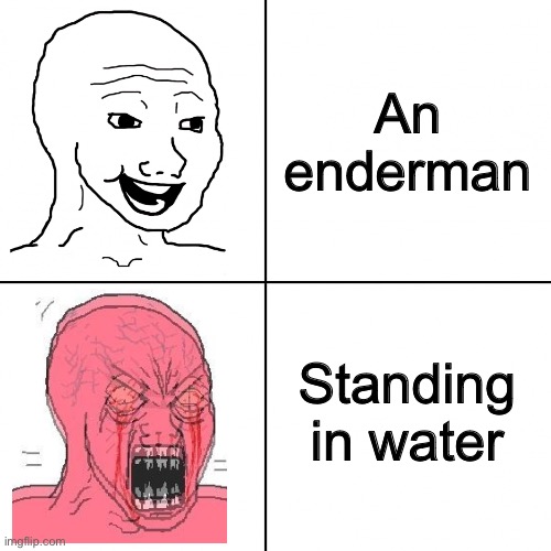 Happy vs Angry Wojak | An enderman Standing in water | image tagged in happy vs angry wojak | made w/ Imgflip meme maker