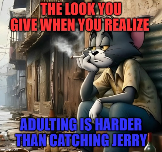 adulting | THE LOOK YOU GIVE WHEN YOU REALIZE; ADULTING IS HARDER THAN CATCHING JERRY | image tagged in memes | made w/ Imgflip meme maker