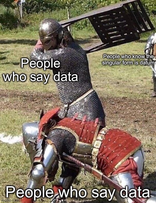 3, 2, 1… Data, data, datum | People who know the singular form is datum; People who say data; People who say data | image tagged in knight knight chair fight,data,datum,plural,singular | made w/ Imgflip meme maker