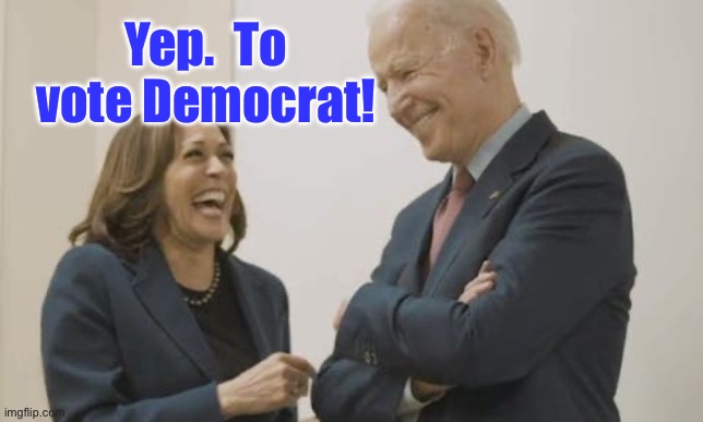 Biden Harris Laughing | Yep.  To vote Democrat! | image tagged in biden harris laughing | made w/ Imgflip meme maker