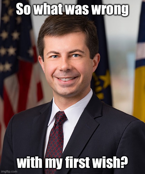 Pete Buttigieg | So what was wrong with my first wish? | image tagged in pete buttigieg | made w/ Imgflip meme maker