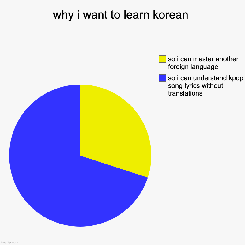 accurate enough... | why i want to learn korean | so i can understand kpop song lyrics without translations, so i can master another foreign language | image tagged in charts,pie charts,kpop,korean,language,accurate | made w/ Imgflip chart maker