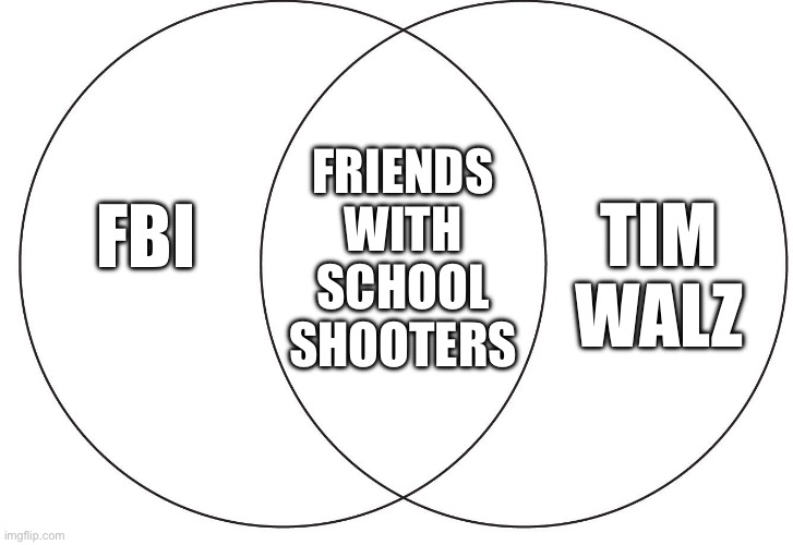 What I Learned From the VP Debate | FRIENDS WITH SCHOOL SHOOTERS; TIM WALZ; FBI | image tagged in ven diagram | made w/ Imgflip meme maker