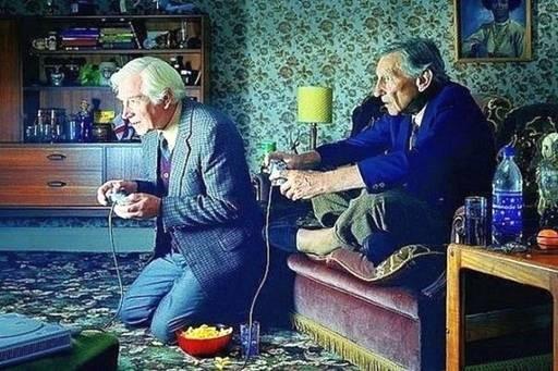 High Quality Old men playing video games Blank Meme Template