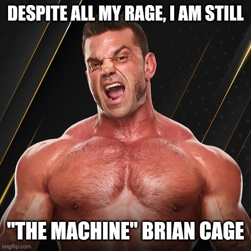 The world is a vampiiire | DESPITE ALL MY RAGE, I AM STILL; "THE MACHINE" BRIAN CAGE | image tagged in memes,aew,brian cage,the machine brian cage,smashing pumpkins,bullet with butterfly wings | made w/ Imgflip meme maker