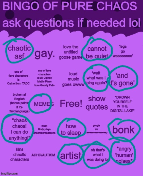 Bingo of pure chaos | image tagged in bingo of pure chaos | made w/ Imgflip meme maker