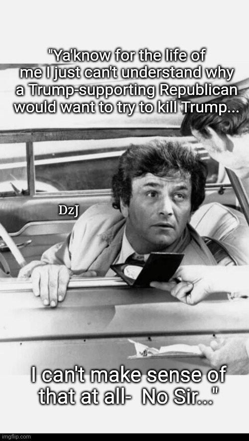 You don't have to be a great Detective... | "Ya'know for the life of me I just can't understand why a Trump-supporting Republican would want to try to kill Trump... DzJ; I can't make sense of that at all-  No Sir..." | image tagged in libtard,douchebag,liars | made w/ Imgflip meme maker