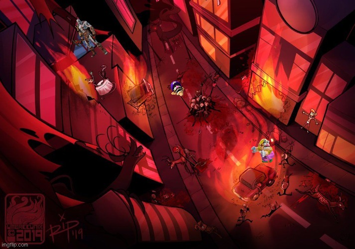 wario gets killed by alastors friends after he was lost in hell | image tagged in wario dies,hazbin hotel,alastor hazbin hotel,vivziepop | made w/ Imgflip meme maker