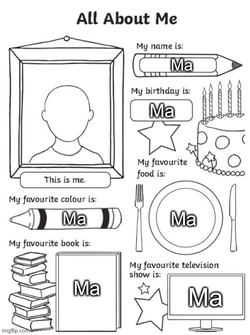 All about me but fixed captions (ignore the text) | Ma; Ma; Ma; Ma; Ma; Ma | image tagged in all about me but fixed captions | made w/ Imgflip meme maker