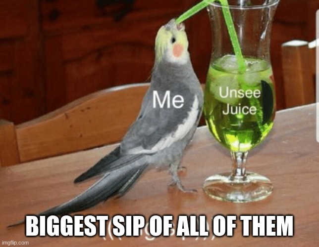 Unsee juice | BIGGEST SIP OF ALL OF THEM | image tagged in unsee juice | made w/ Imgflip meme maker