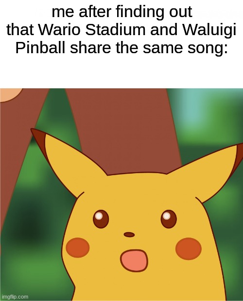 I never knew. | me after finding out that Wario Stadium and Waluigi Pinball share the same song: | image tagged in surprised pikachu high quality,mario kart 8,mario kart 8 deluxe | made w/ Imgflip meme maker