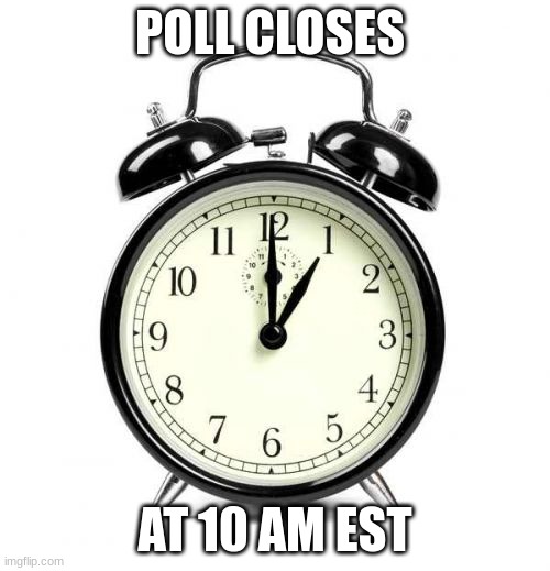 https://forms.gle/Mxu8eg698Gc8XuxVA | POLL CLOSES; AT 10 AM EST | image tagged in memes,alarm clock | made w/ Imgflip meme maker