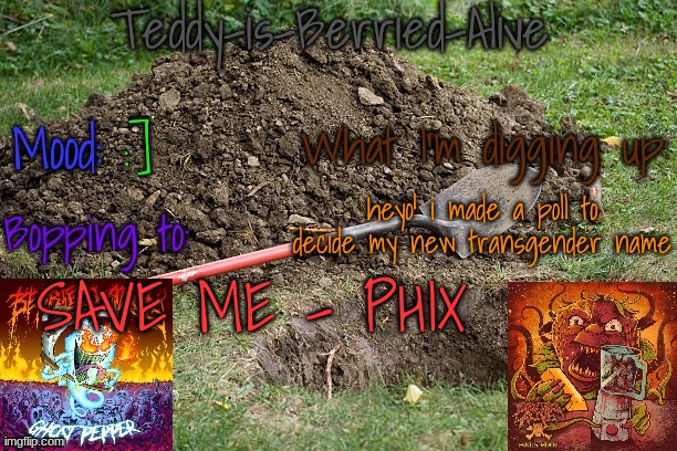 https://forms.gle/Mxu8eg698Gc8XuxVA | :]; heyo! i made a poll to decide my new transgender name; SAVE ME - PHIX | image tagged in teddy-is-berried-alive's template | made w/ Imgflip meme maker