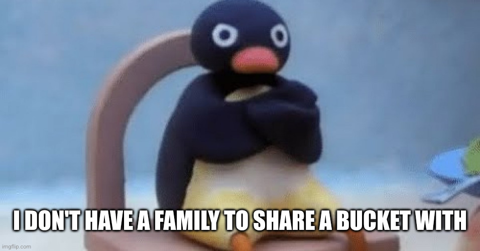 Now I don't want | I DON'T HAVE A FAMILY TO SHARE A BUCKET WITH | image tagged in now i don't want | made w/ Imgflip meme maker