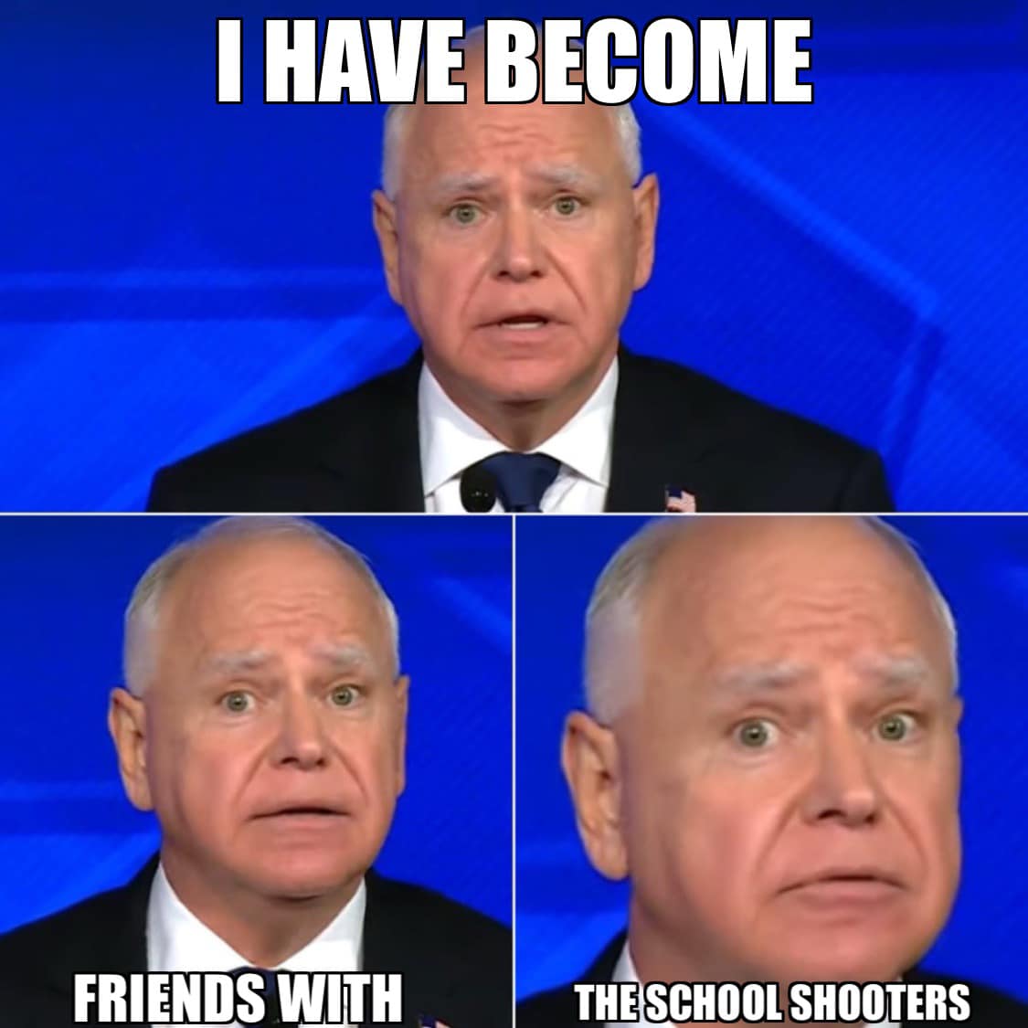 High Quality Tim Walz becomes friends with school shooters Blank Meme Template