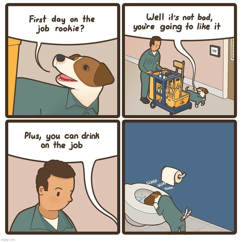 Drinking on the job | image tagged in comics/cartoons | made w/ Imgflip meme maker