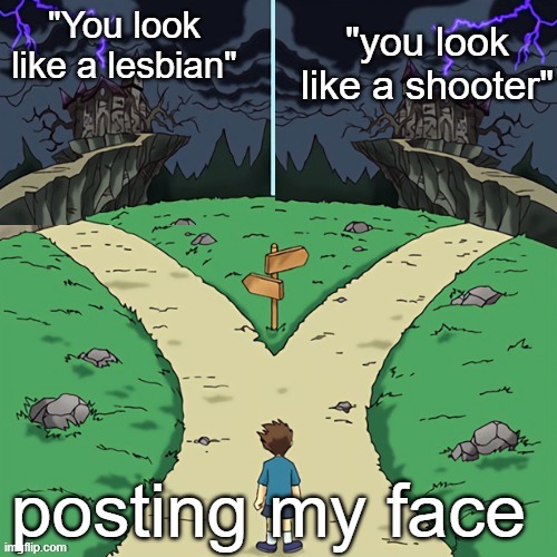 Two castles (both dark) | "you look like a shooter"; "You look like a lesbian"; posting my face | image tagged in two castles both dark | made w/ Imgflip meme maker