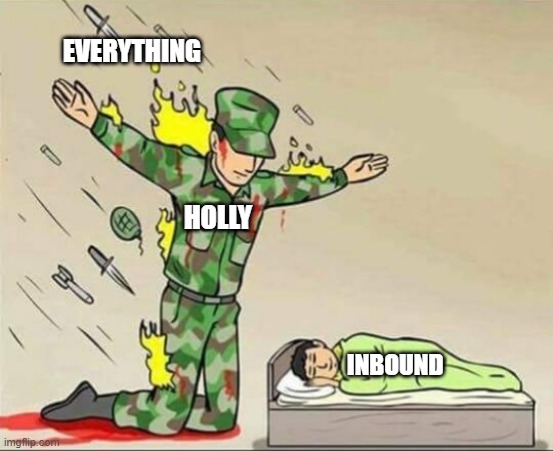 Soldier protecting sleeping child | EVERYTHING; HOLLY; INBOUND | image tagged in soldier protecting sleeping child | made w/ Imgflip meme maker