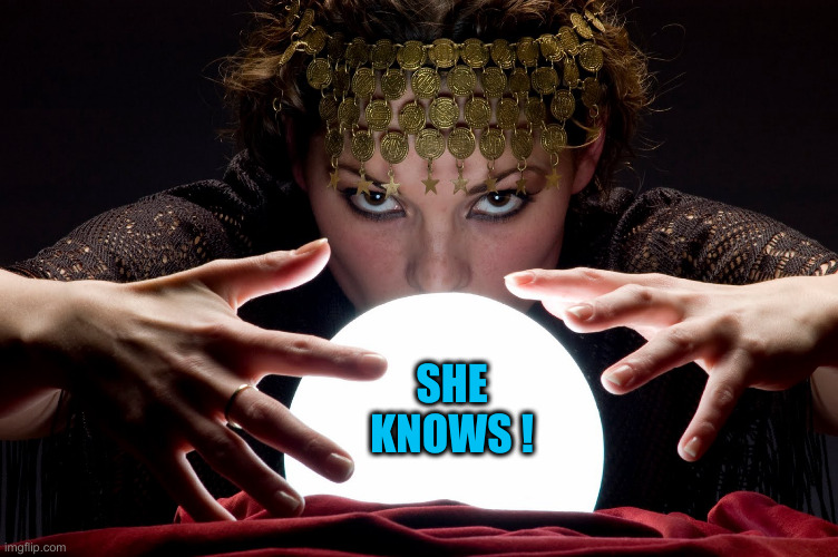 magic ball | SHE KNOWS ! | image tagged in magic ball | made w/ Imgflip meme maker