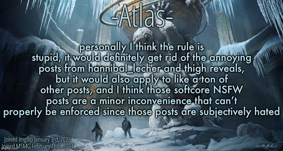 like if I posted a sex joke people would laugh and be completely fine but it’d also violate the rule | personally I think the rule is stupid, it would definitely get rid of the annoying posts from hannibal_lecher and thigh reveals, but it would also apply to like a ton of other posts, and I think those softcore NSFW posts are a minor inconvenience that can’t properly be enforced since those posts are subjectively hated | image tagged in silver announcement template 11 0 template | made w/ Imgflip meme maker