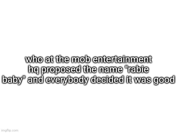 who at the mob entertainment hq proposed the name "rabie baby" and everybody decided it was good | made w/ Imgflip meme maker
