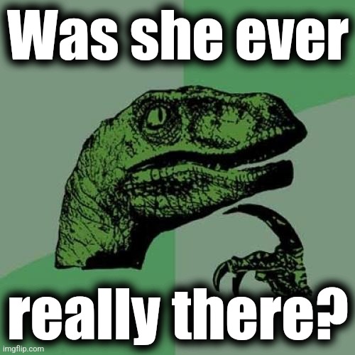 Philosoraptor Meme | Was she ever really there? | image tagged in memes,philosoraptor | made w/ Imgflip meme maker