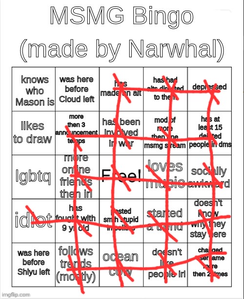 msmg bingo | image tagged in msmg bingo | made w/ Imgflip meme maker