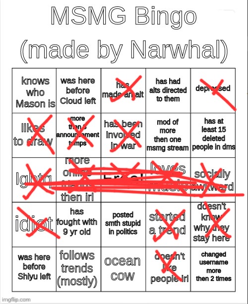 msmg bingo | image tagged in msmg bingo | made w/ Imgflip meme maker