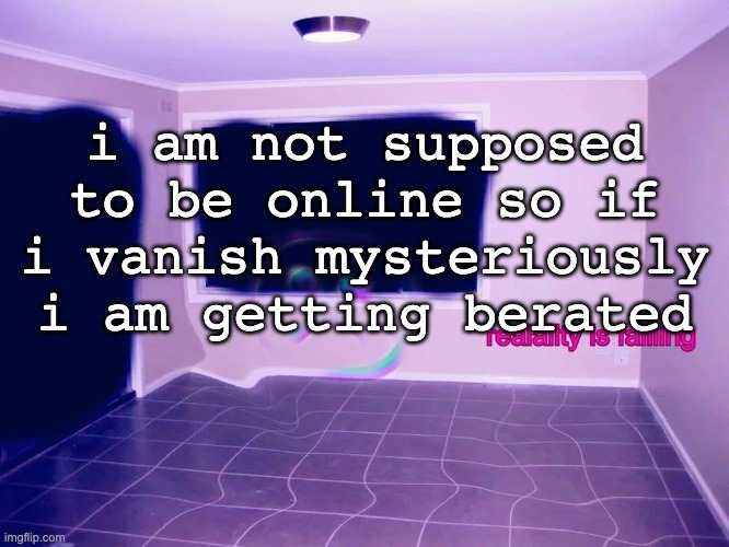 reality is failing :c | i am not supposed to be online so if i vanish mysteriously i am getting berated | image tagged in reality is failing | made w/ Imgflip meme maker