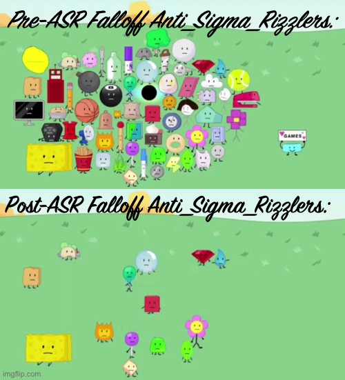 BFB Before and After | Pre-ASR Falloff Anti_Sigma_Rizzlers:; Post-ASR Falloff Anti_Sigma_Rizzlers: | image tagged in bfb before and after | made w/ Imgflip meme maker