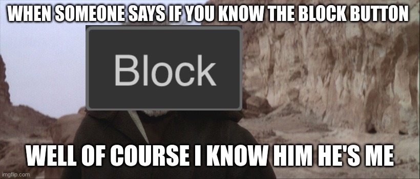 old ben | WHEN SOMEONE SAYS IF YOU KNOW THE BLOCK BUTTON; WELL OF COURSE I KNOW HIM HE'S ME | image tagged in old ben | made w/ Imgflip meme maker