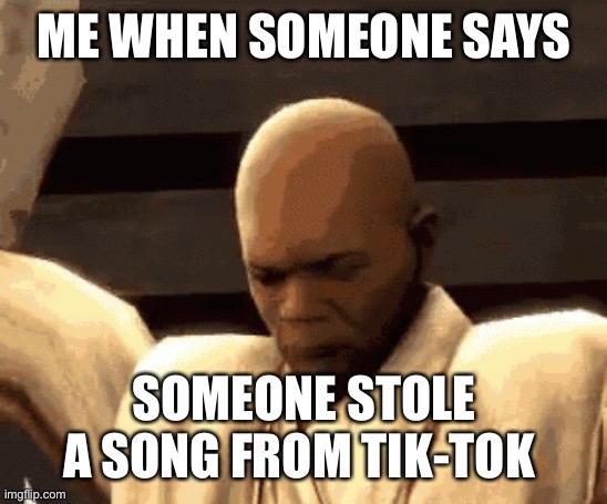 It already was a song idiot | ME WHEN SOMEONE SAYS; SOMEONE STOLE A SONG FROM TIK-TOK | image tagged in crazy mace windu | made w/ Imgflip meme maker