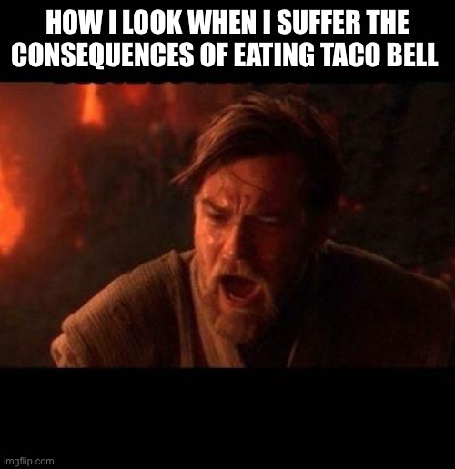 Obi Wan destroy them not join them | HOW I LOOK WHEN I SUFFER THE CONSEQUENCES OF EATING TACO BELL | image tagged in obi wan destroy them not join them | made w/ Imgflip meme maker