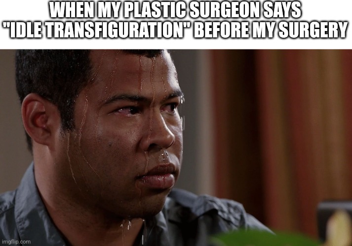 Jjk meme | WHEN MY PLASTIC SURGEON SAYS "IDLE TRANSFIGURATION" BEFORE MY SURGERY | image tagged in fear,jjk | made w/ Imgflip meme maker