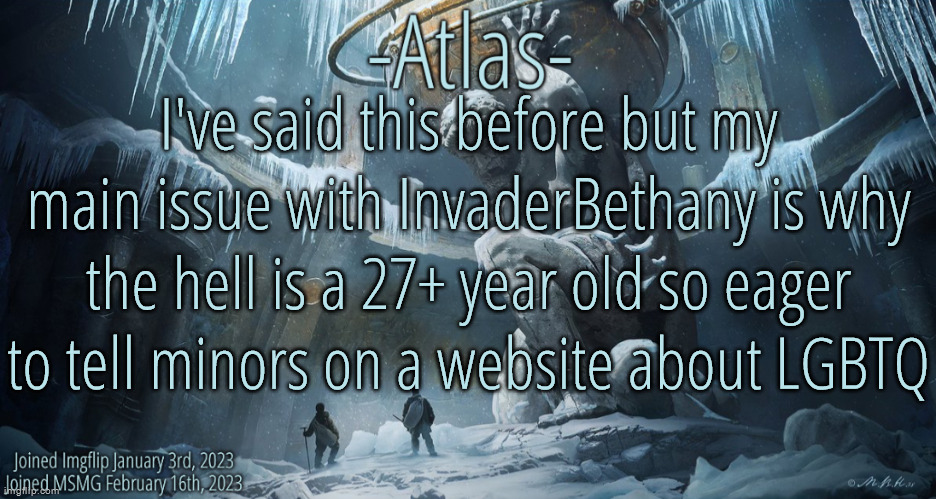 It just seems slightly groomer-ish in my opinion | I've said this before but my main issue with InvaderBethany is why the hell is a 27+ year old so eager to tell minors on a website about LGBTQ | image tagged in silver announcement template 11 0 template | made w/ Imgflip meme maker