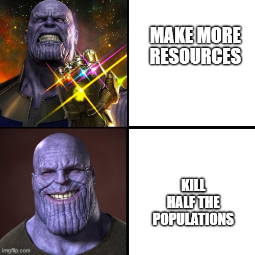 Thrake meme | MAKE MORE RESOURCES; KILL HALF THE POPULATIONS | image tagged in thrake meme | made w/ Imgflip meme maker