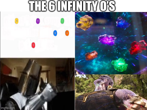 THE 6 INFINITY O’S | image tagged in oh wow are you actually reading these tags | made w/ Imgflip meme maker